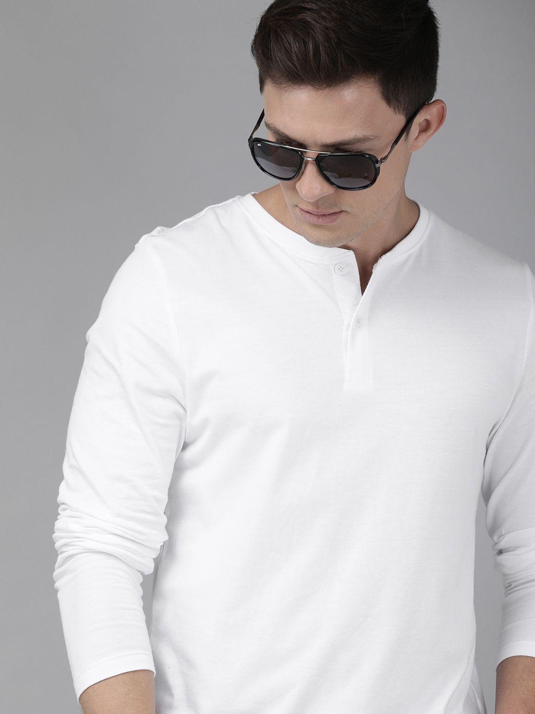 roadster men white solid henley neck t-shirt