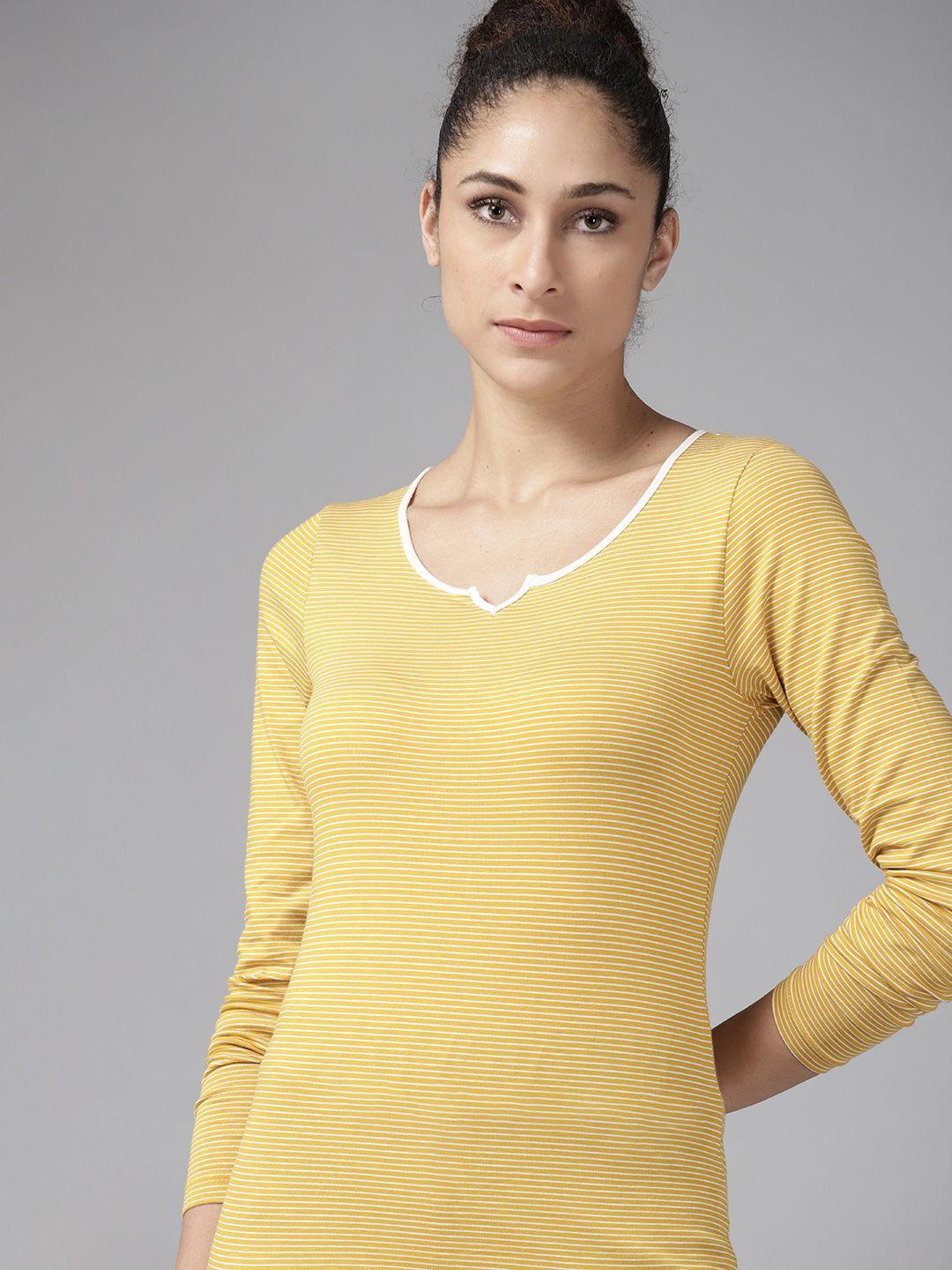 roadster mustard yellow & white striped regular top