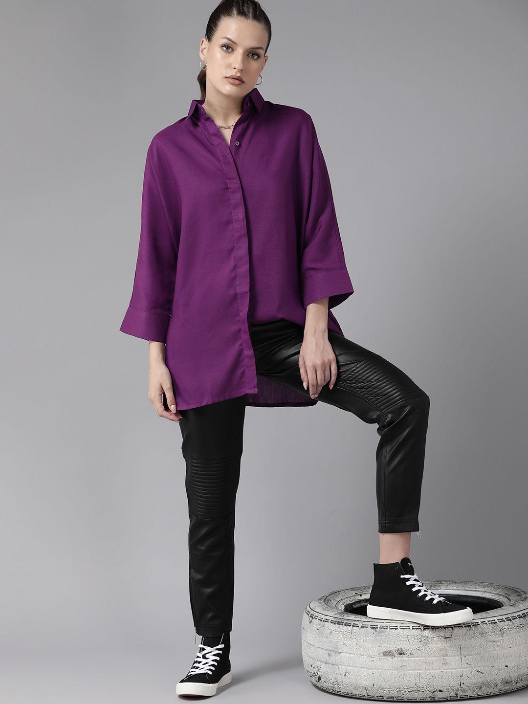 roadster opaque extended sleeves oversized longline casual shirt