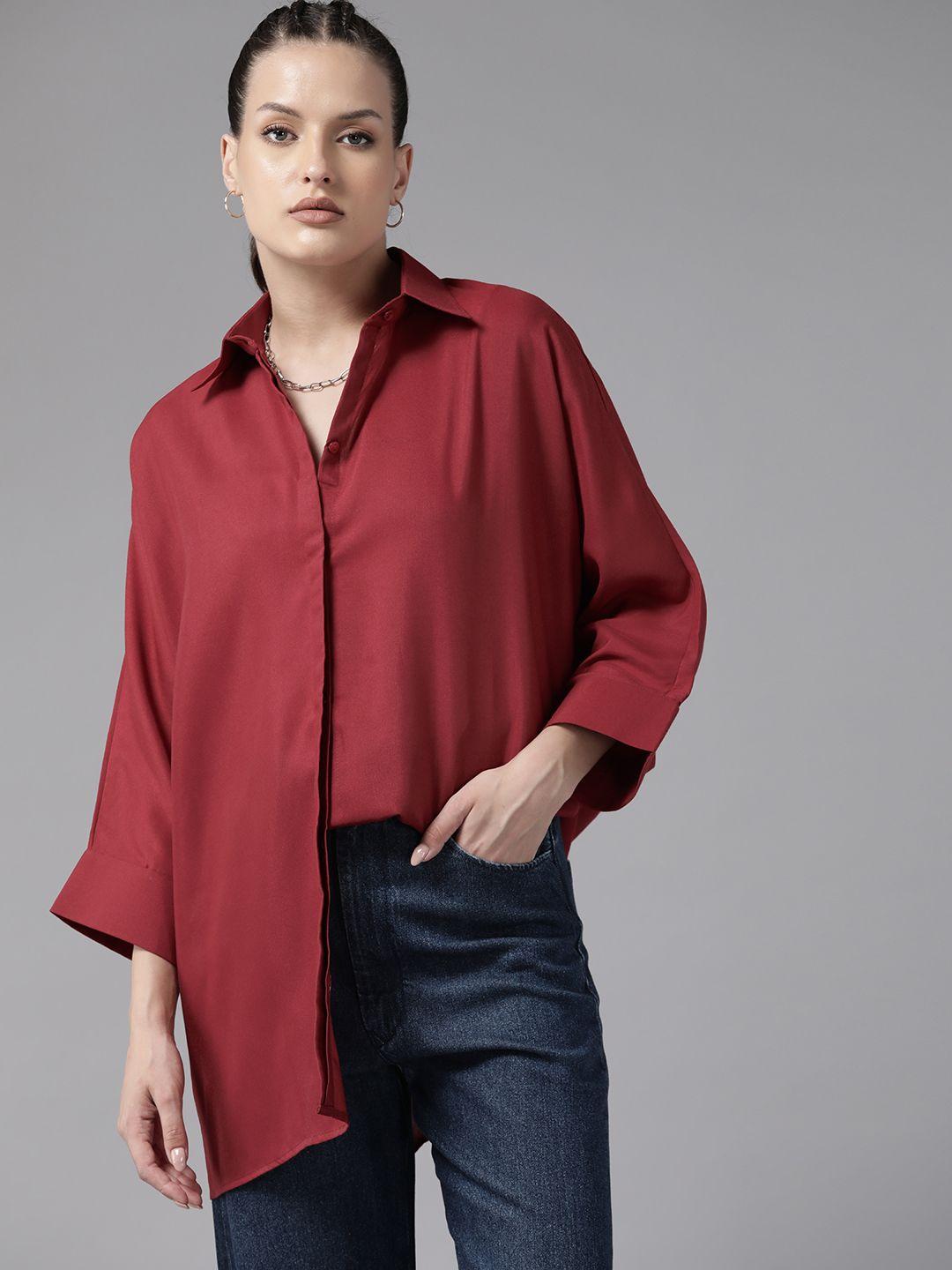 roadster opaque extended sleeves oversized longline casual shirt