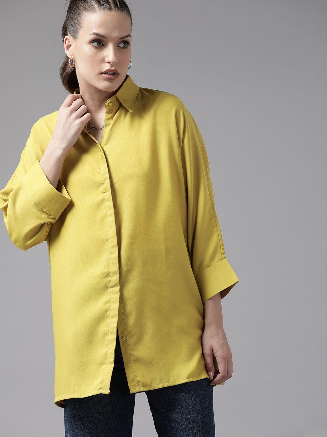 roadster opaque extended sleeves oversized longline casual shirt