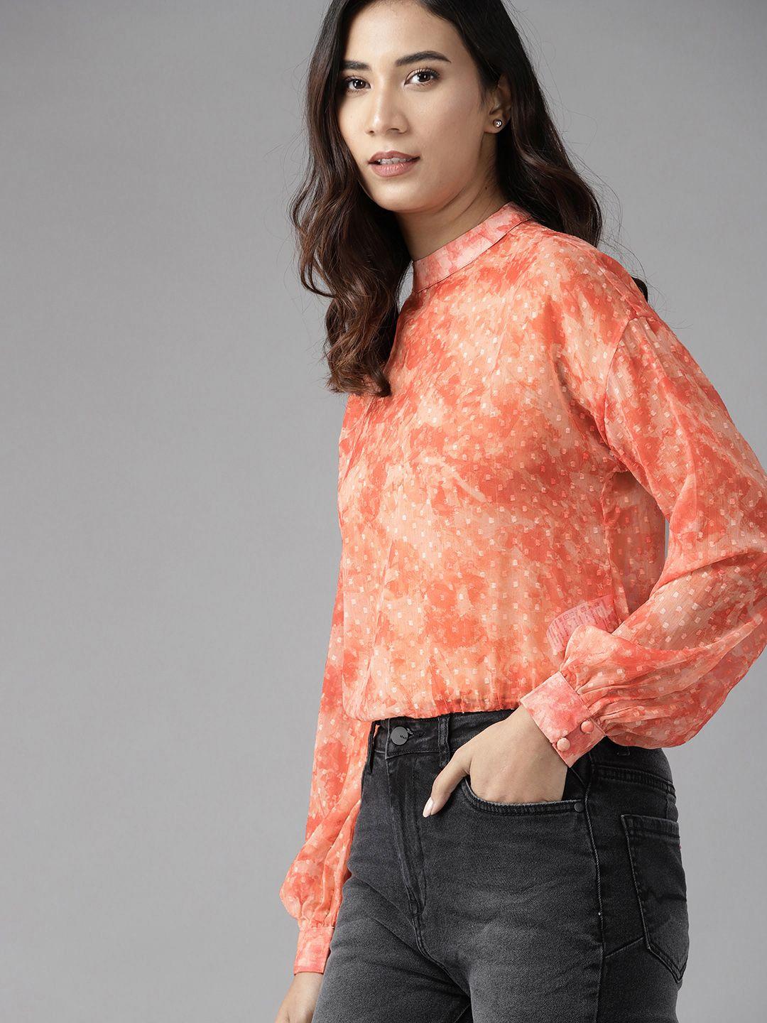 roadster orange abstract print regular top