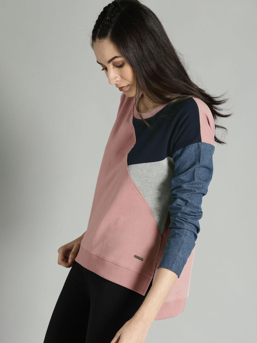 roadster pink & navy colourblocked sweatshirt