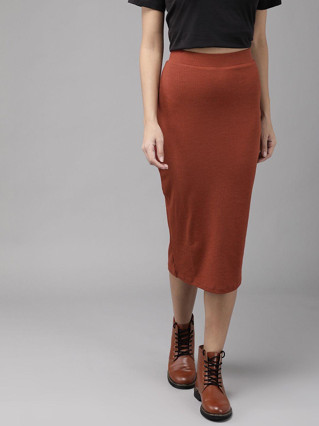 roadster red knitted pencil midi skirt