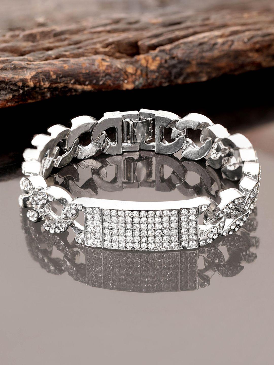 roadster rhodium plated cz studded bracelet