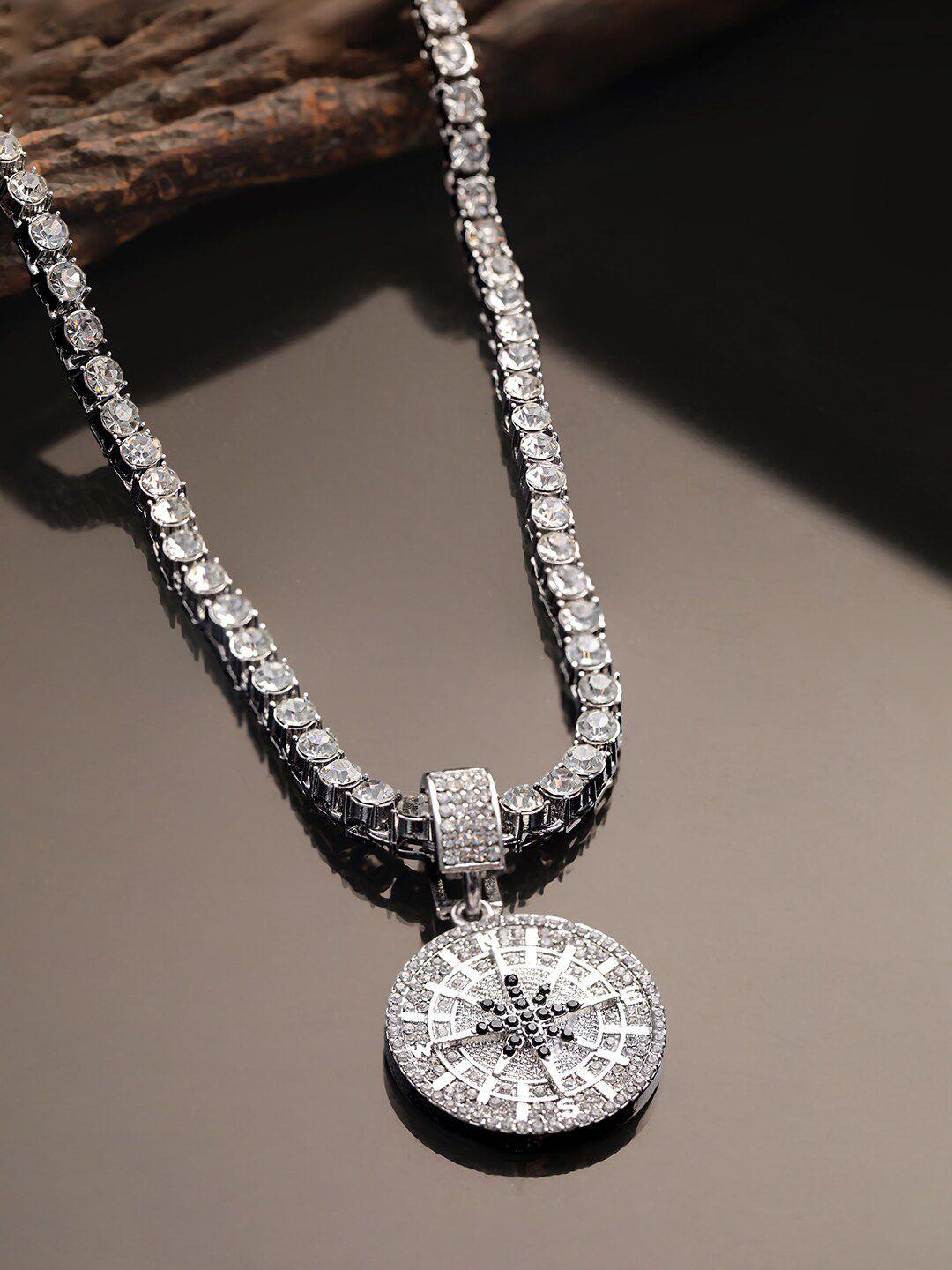 roadster rhodium-plated cz-studded necklace