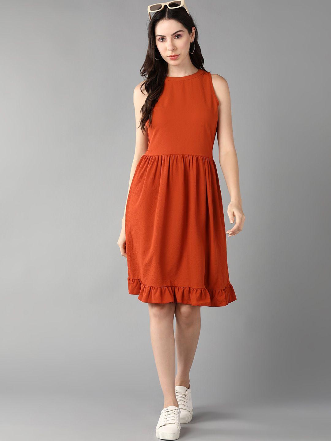 roadster round neck gathered or pleated flounce hem fit & flare dress