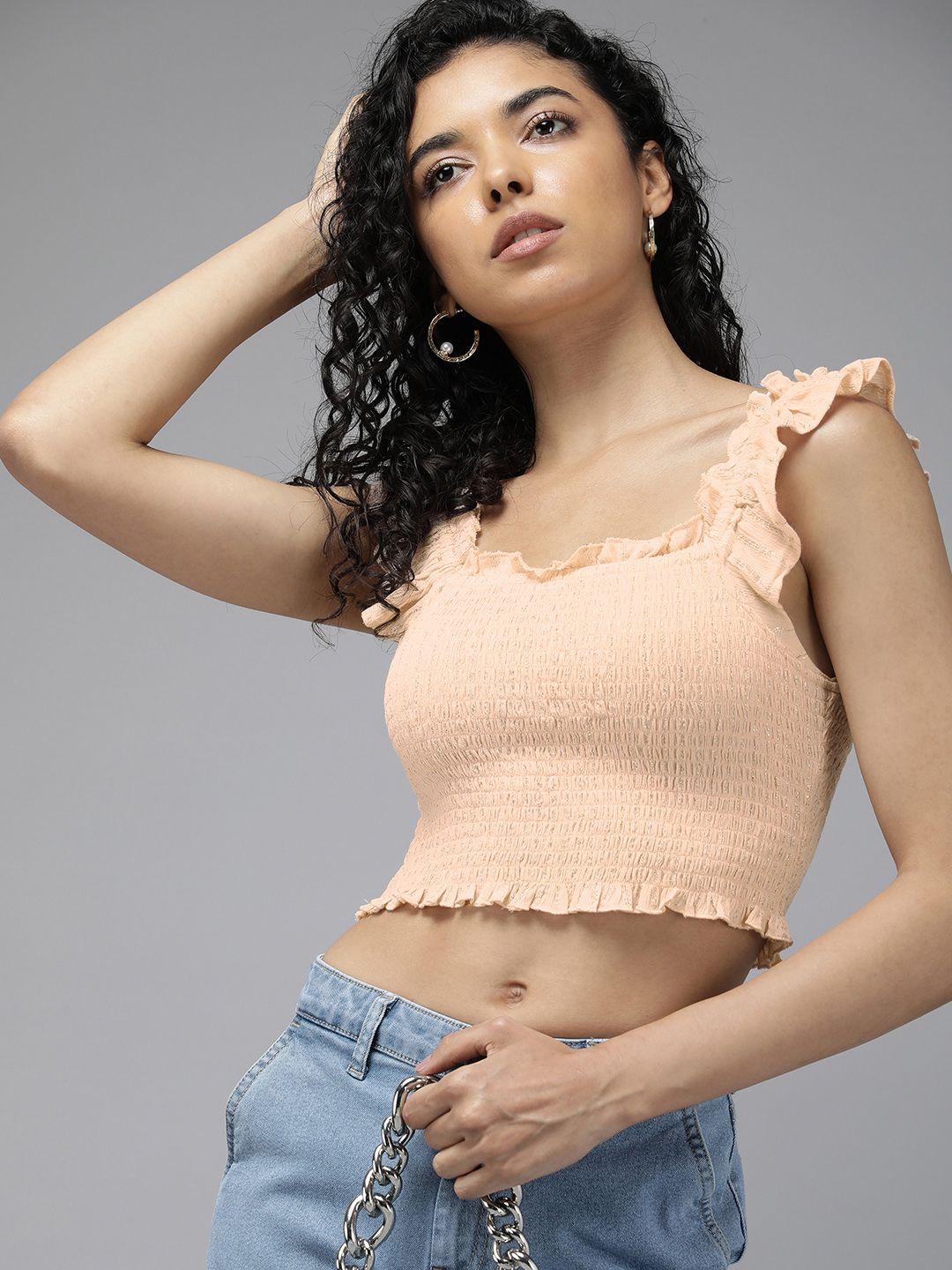 roadster ruffles smocked crepe crop top