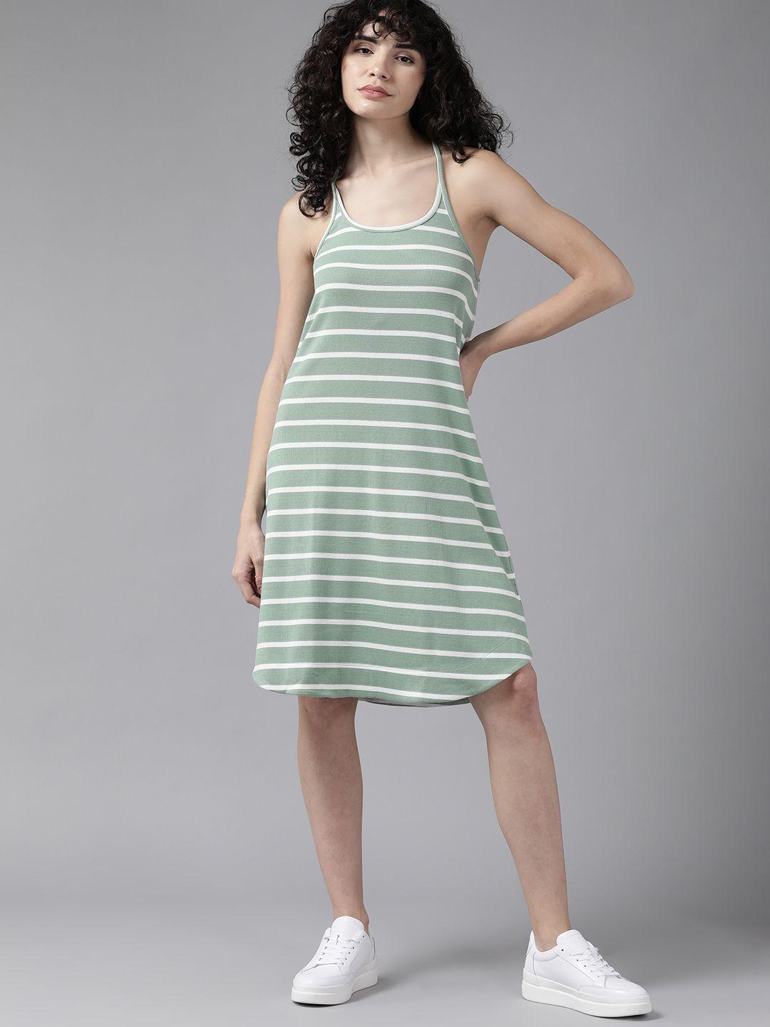 roadster sage green & white striped a-line dress