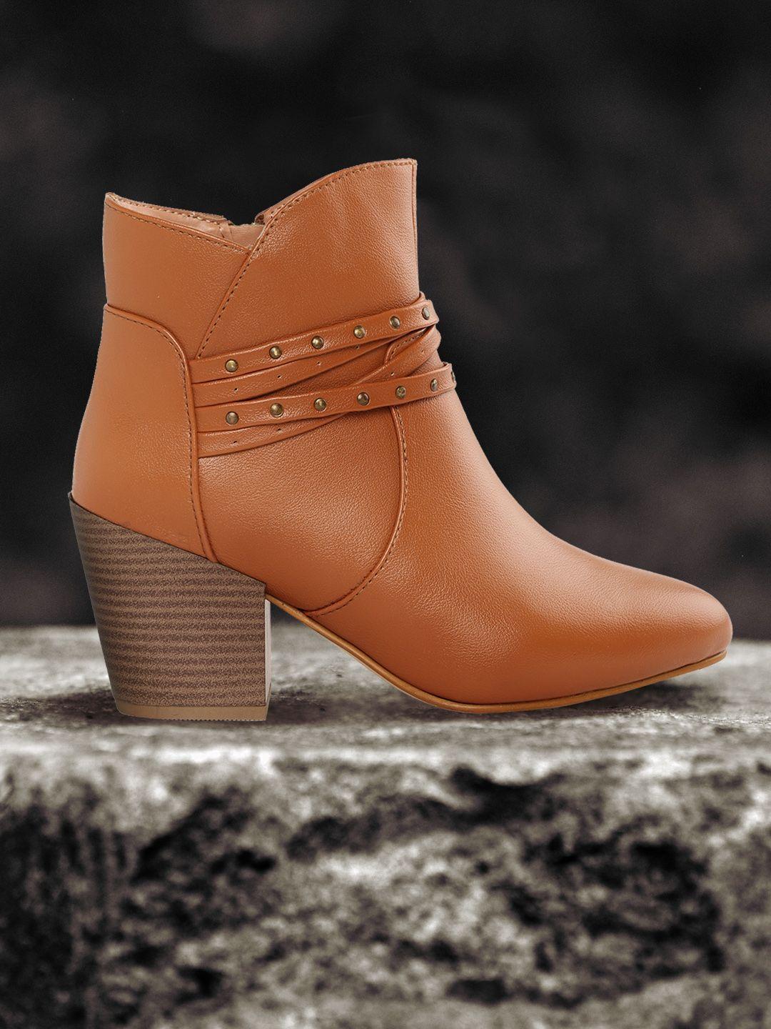 roadster tan brown block mid-top heeled boots