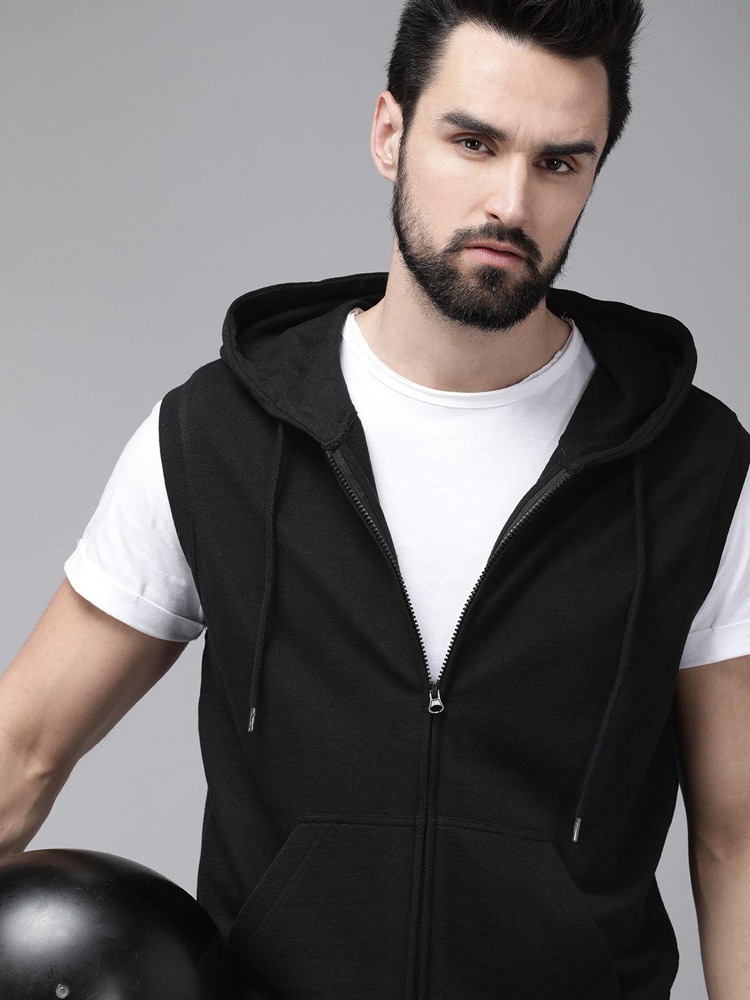 roadster the lifestyle co. men black solid hooded sweatshirt