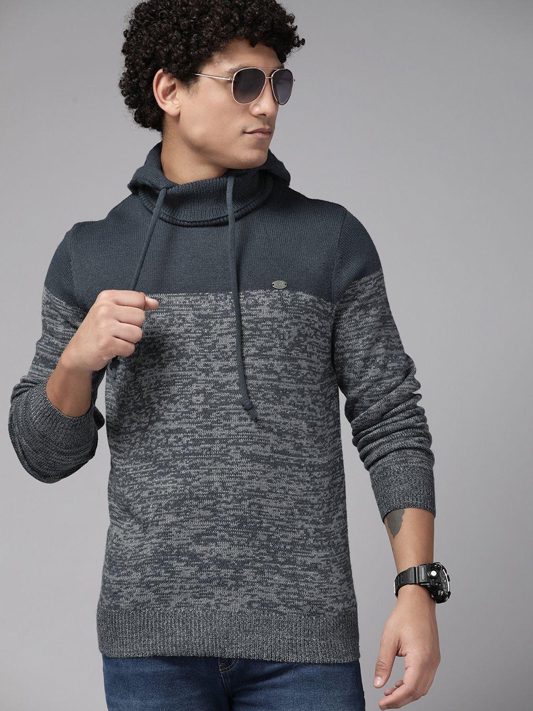 roadster the lifestyle co. men colourblocked hooded pullover