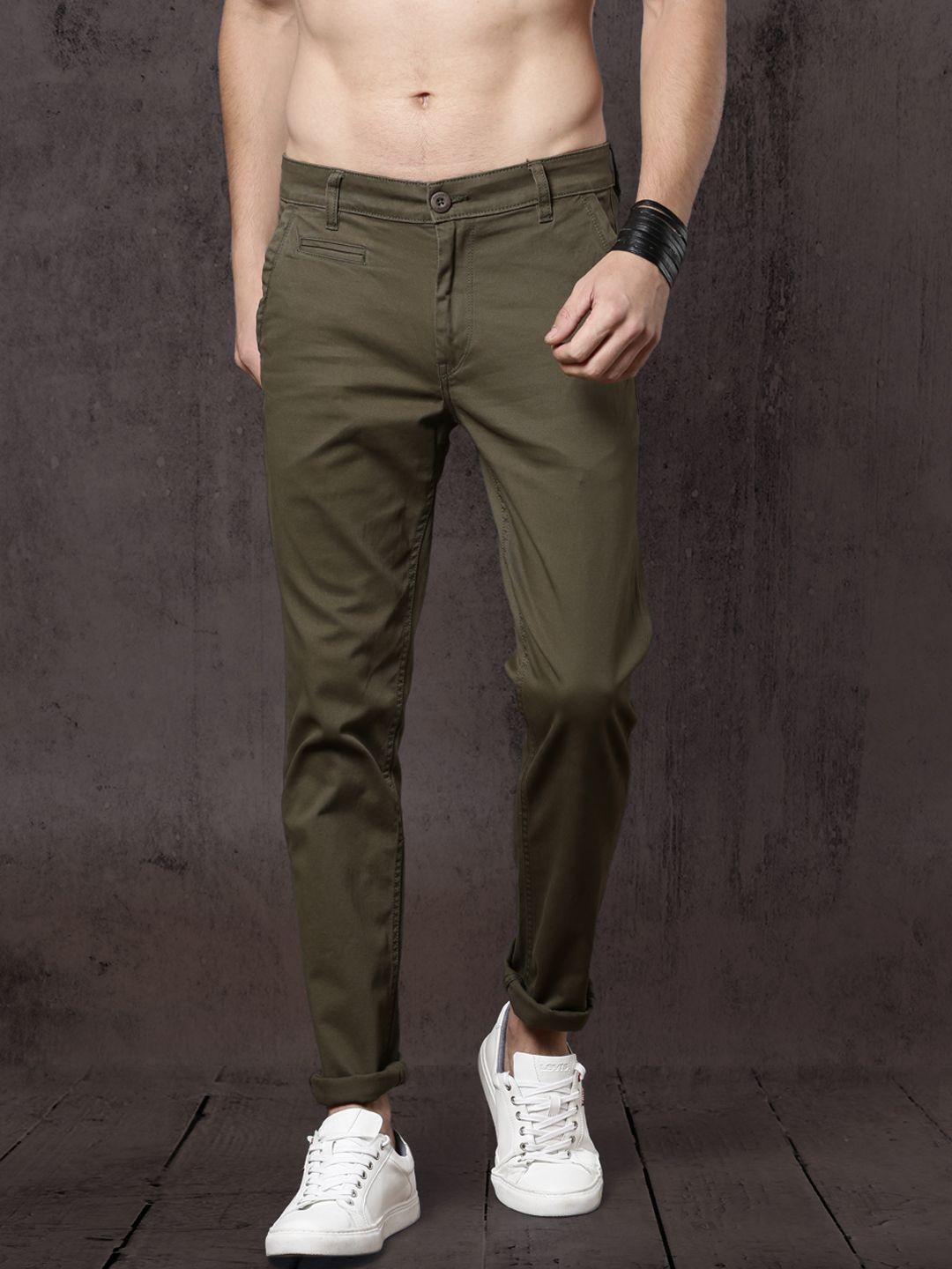 roadster time travlr men olive green slim fit sustainable trousers