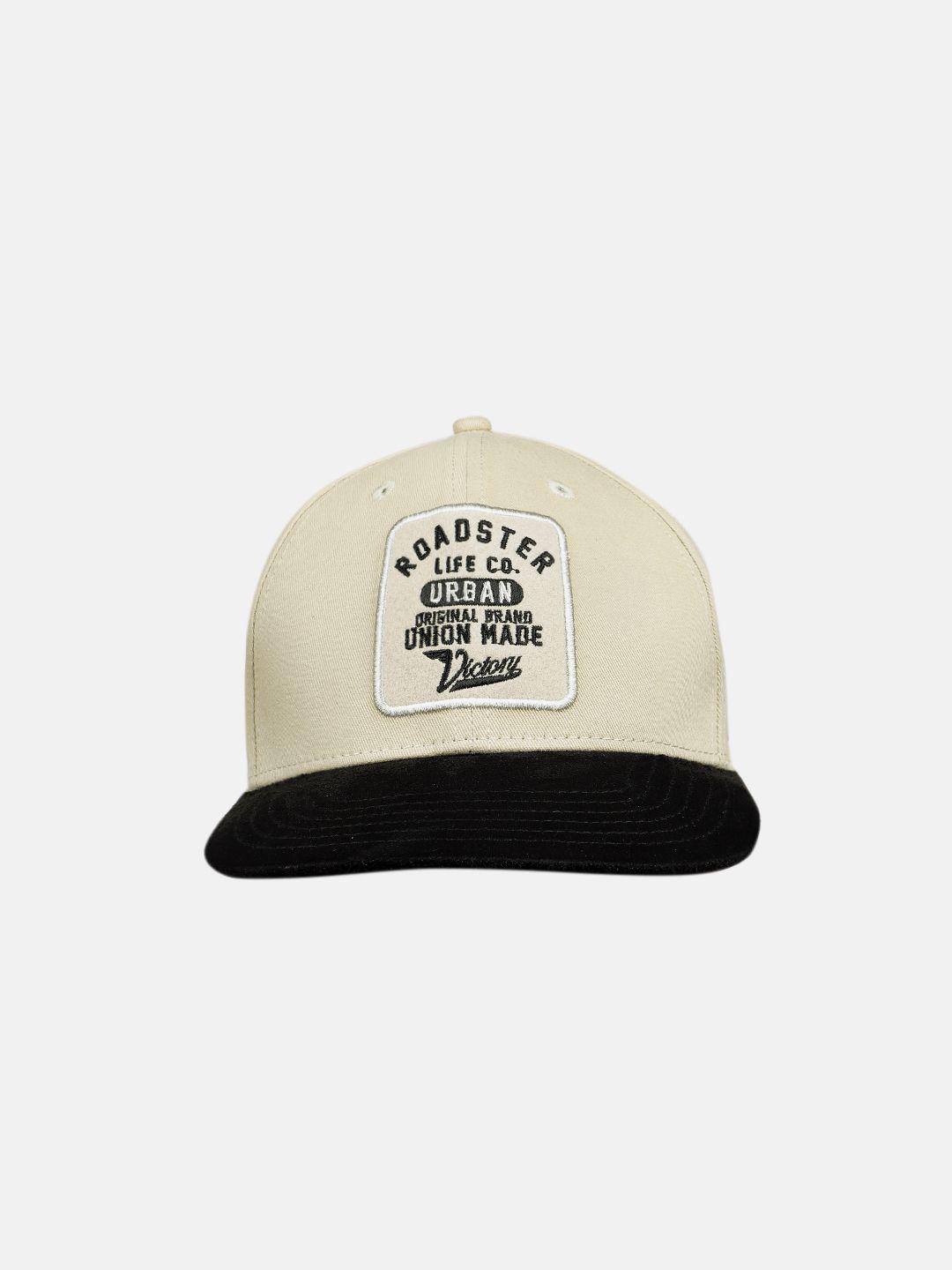roadster unisex beige & black embroidered snapback cap
