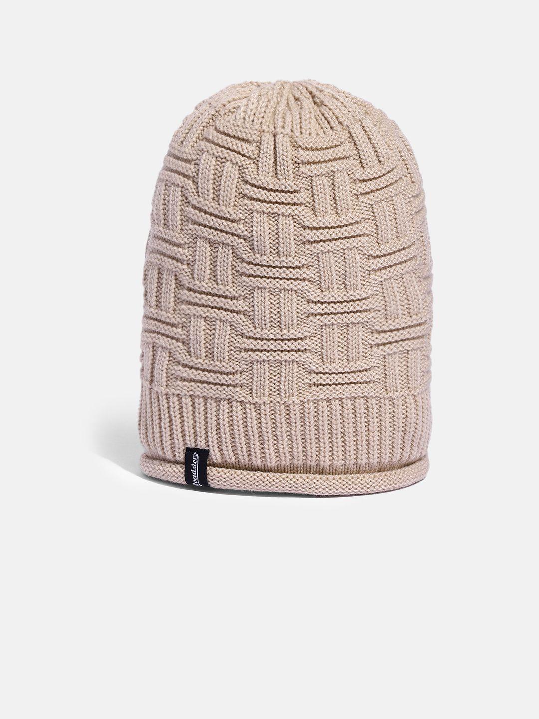 roadster unisex beige self design beanie