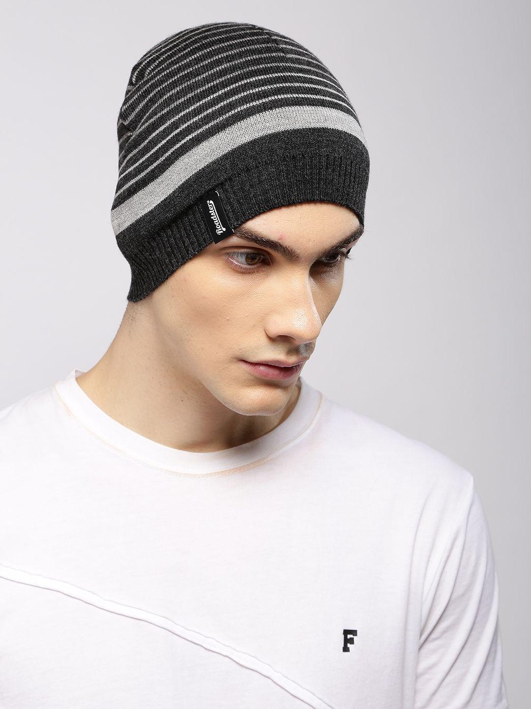 roadster unisex black & grey solid beanie