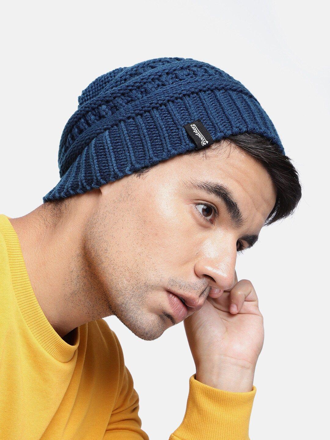 roadster unisex blue self design beanie