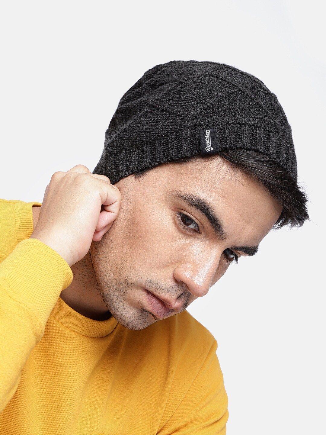 roadster unisex charcoal grey self design beanie