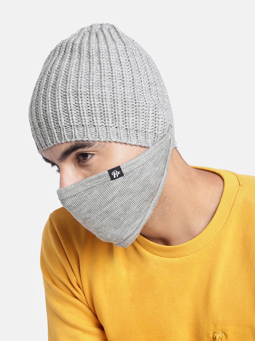 roadster unisex grey self design beanie