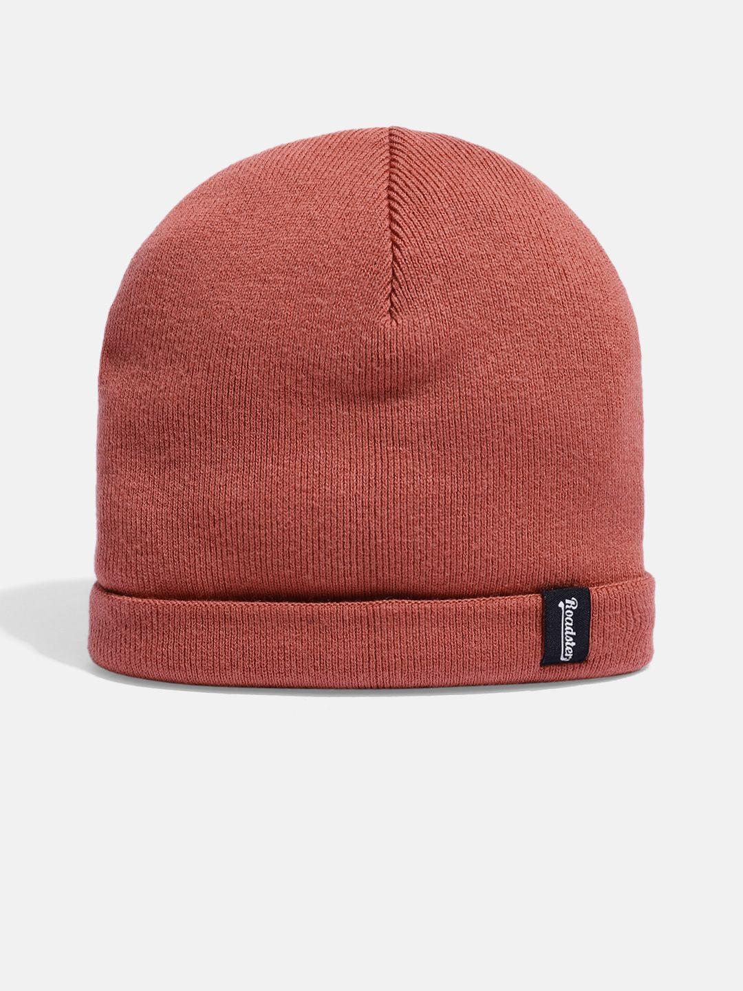 roadster unisex peach-coloured solid acrylic beanie