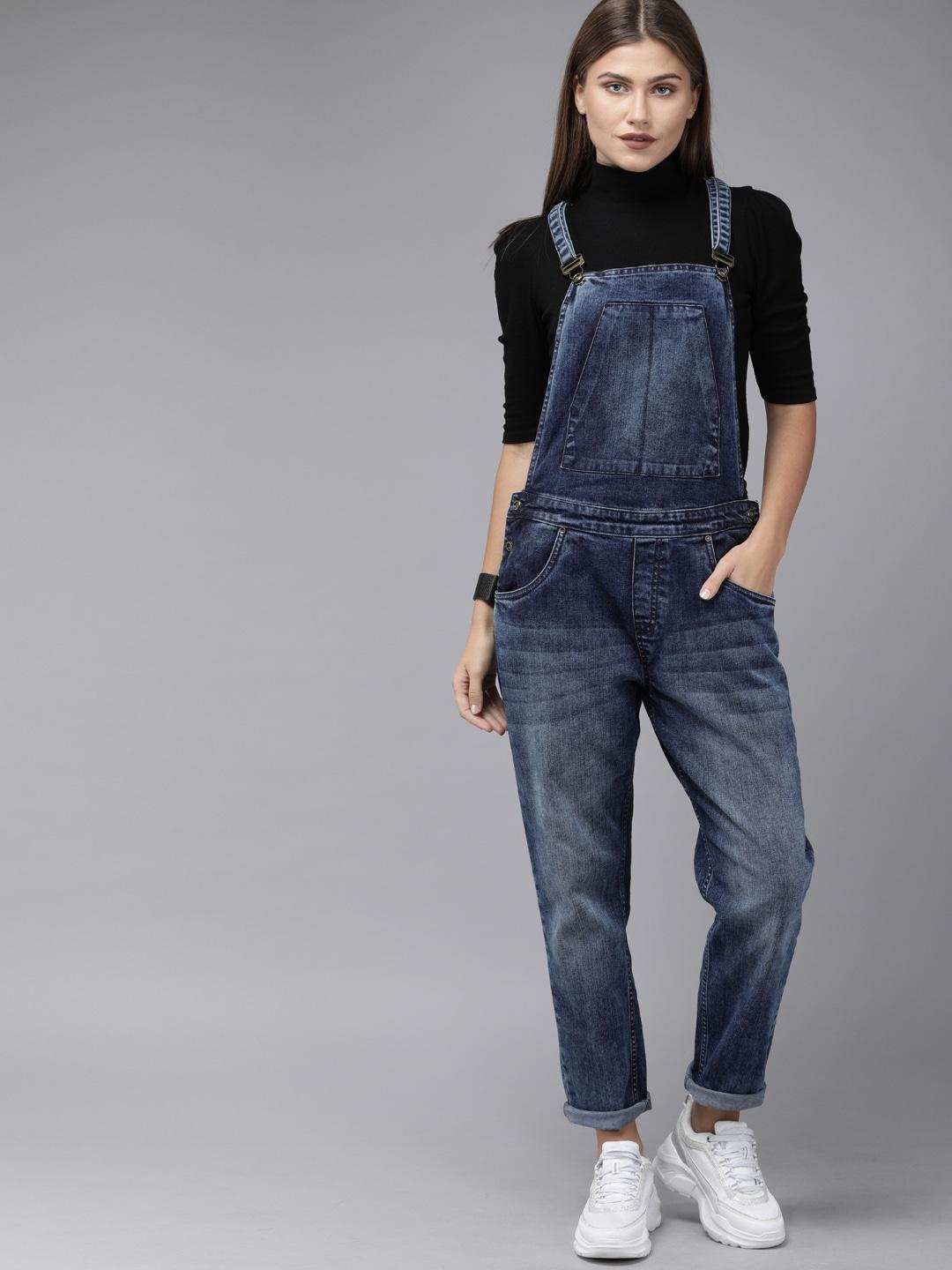 roadster woman's blue solid dungarees
