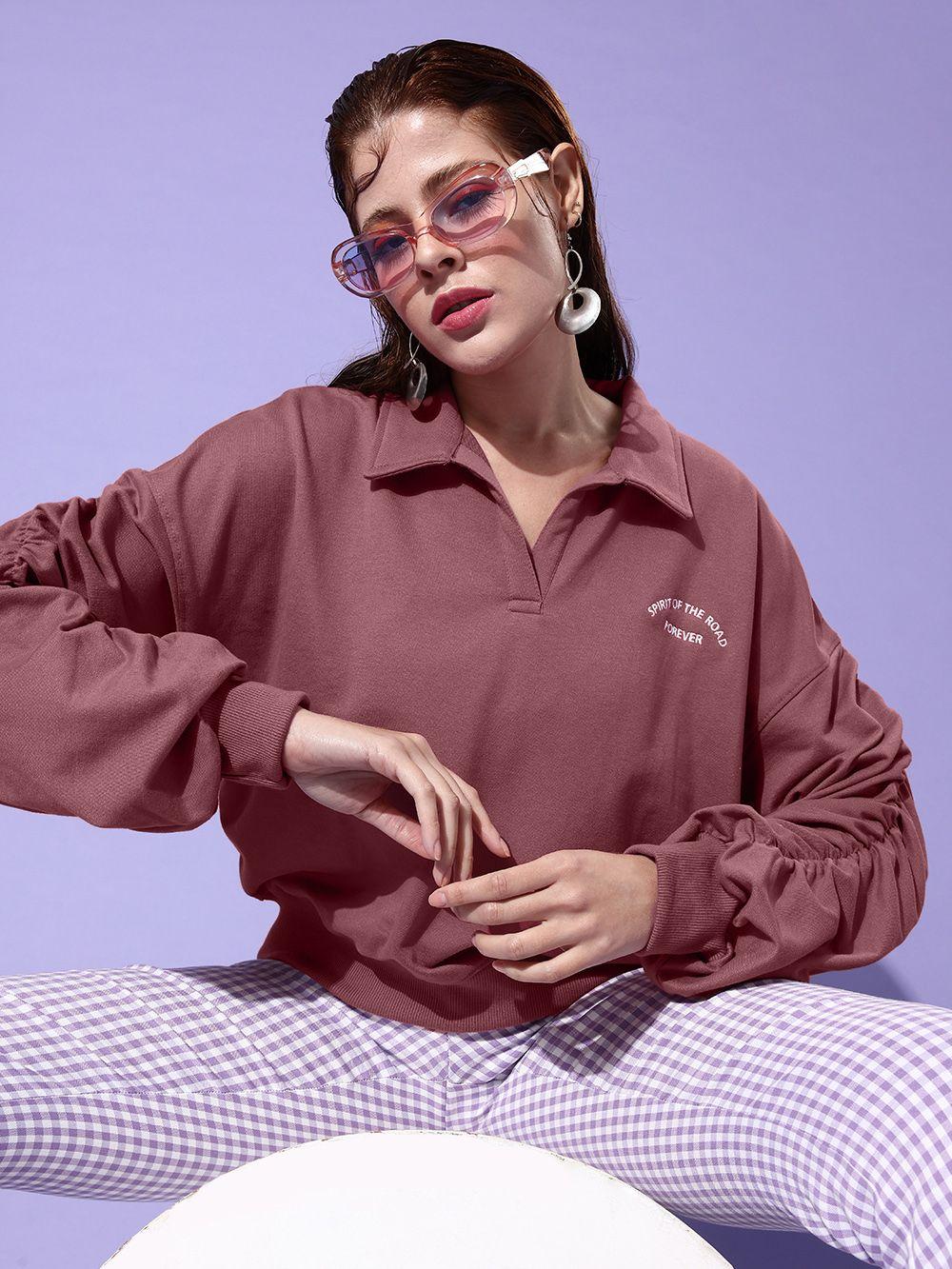 roadster women  mauve solid pattern play sweatshirt