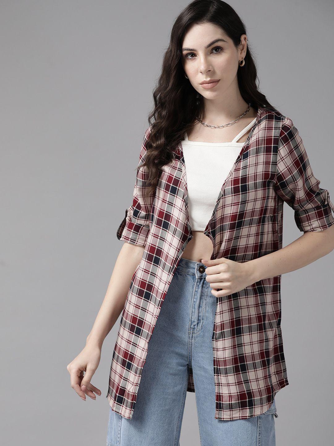 roadster women beige checked shrug