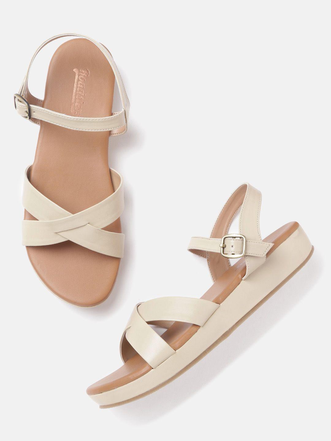 roadster women beige criss-cross solid open toe flats