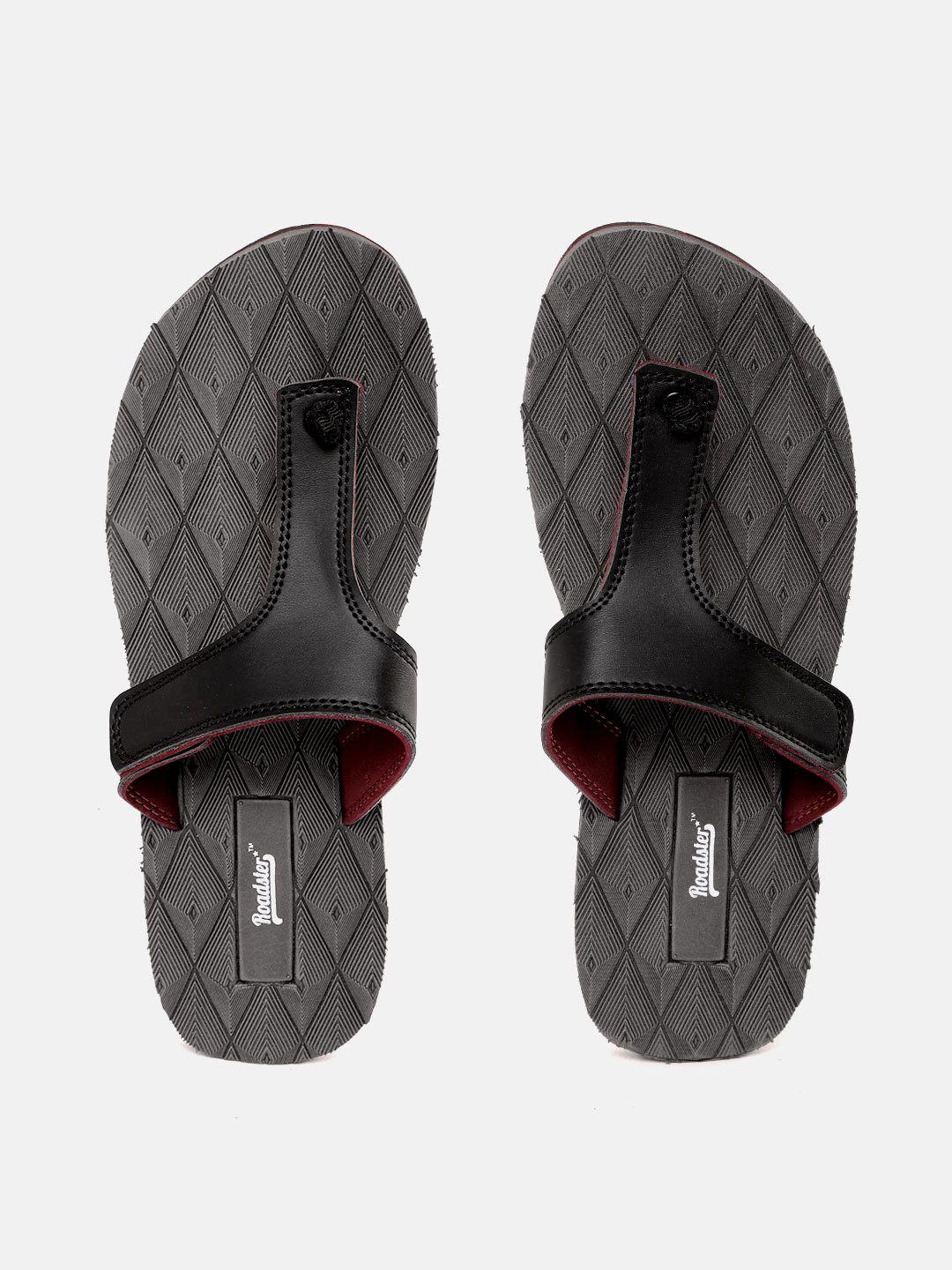 roadster women black & charcoal grey solid thong flip-flops