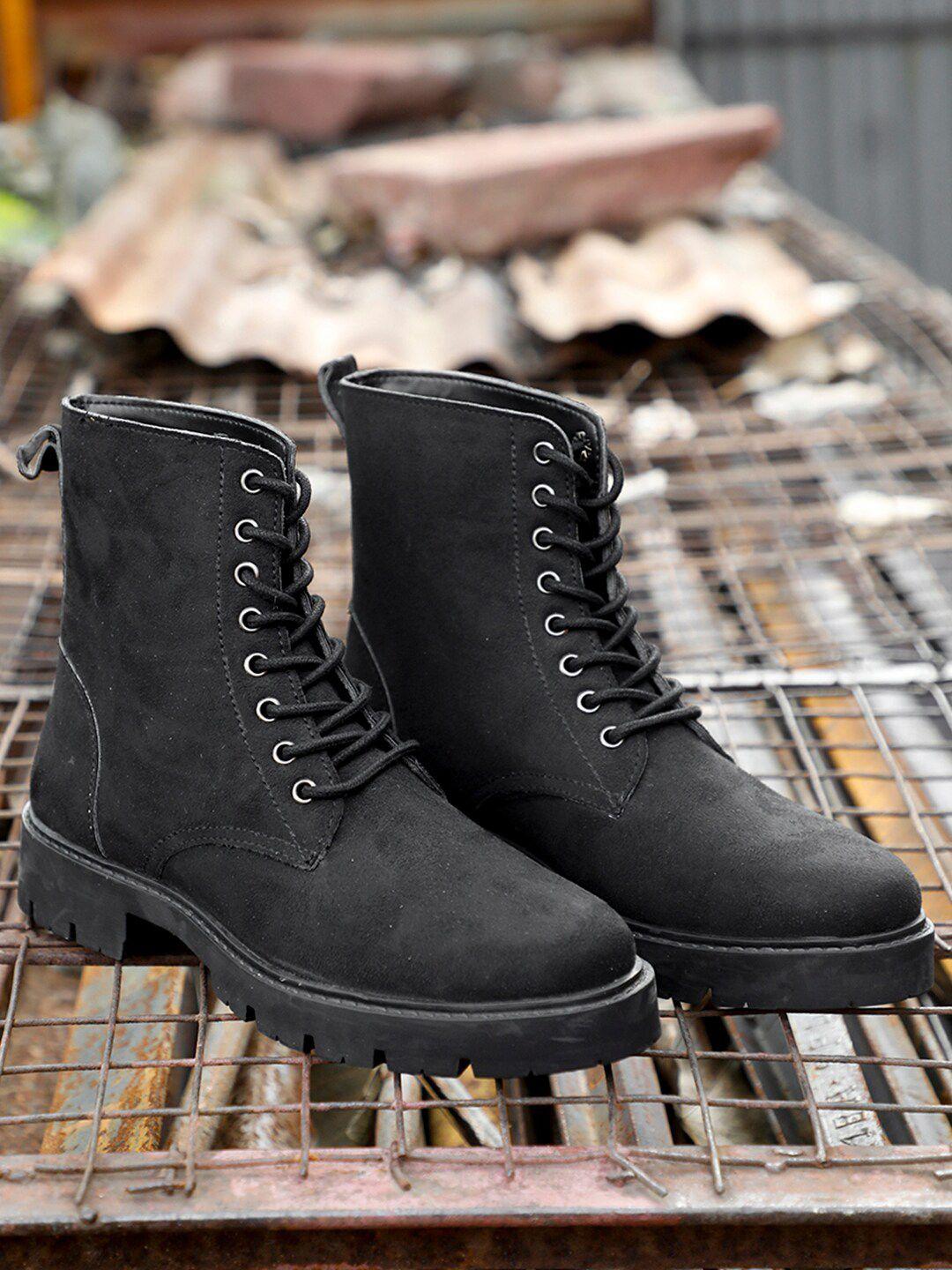 roadster women black faux leather solid casual boots