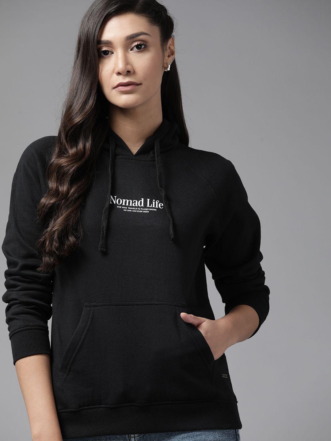 roadster women black hooded sweatshirt