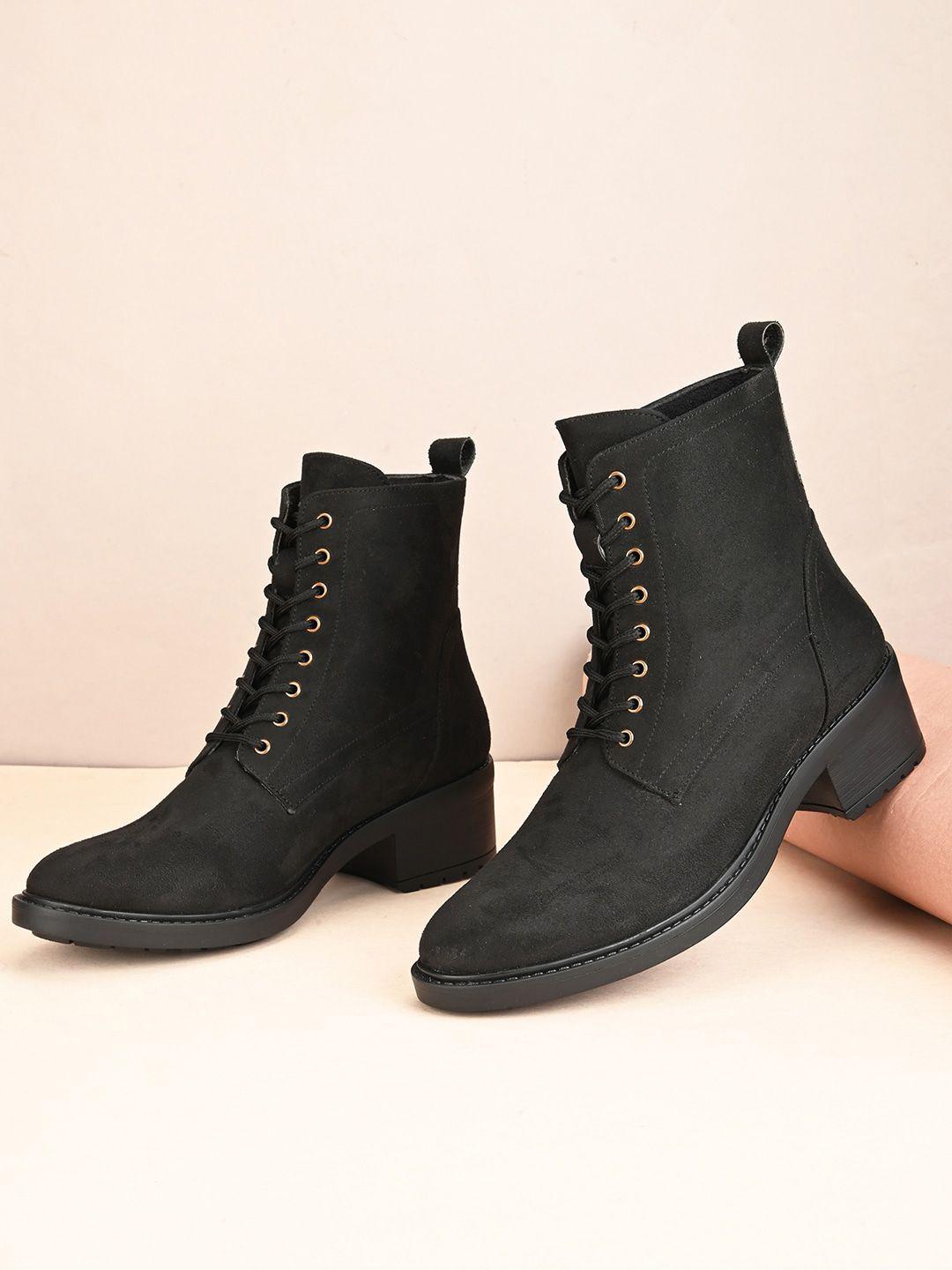 roadster women black mid top block heeled regular boots