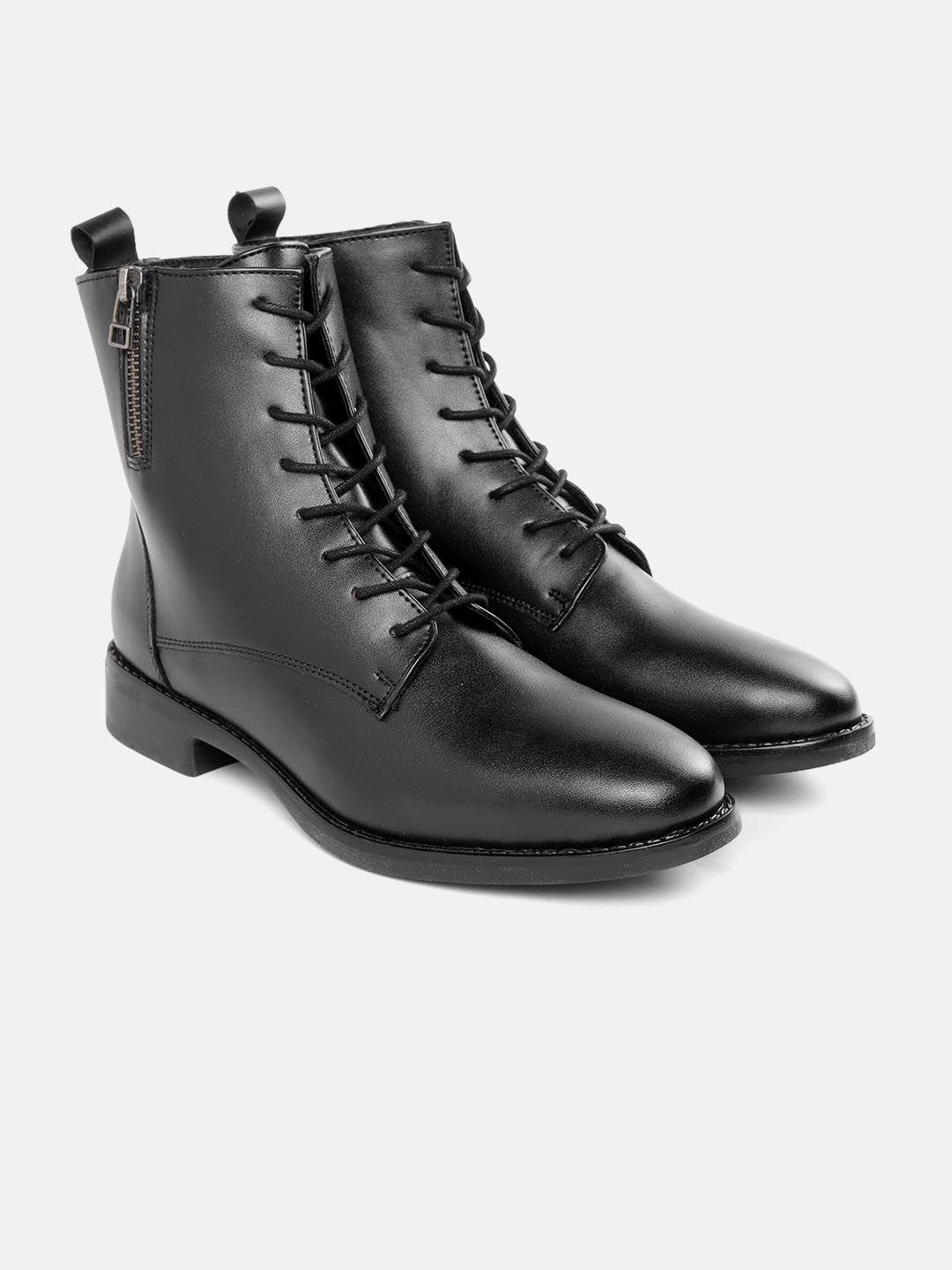 roadster women black solid mid-top biker boots