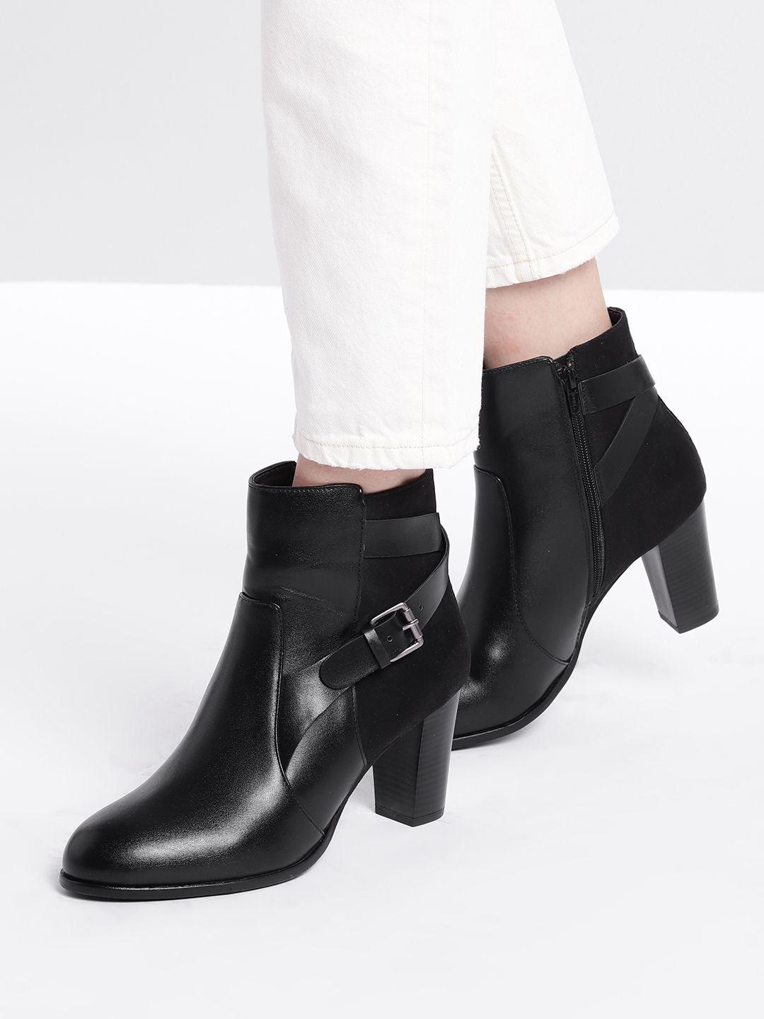 roadster women black solid mid-top block heel regular boots