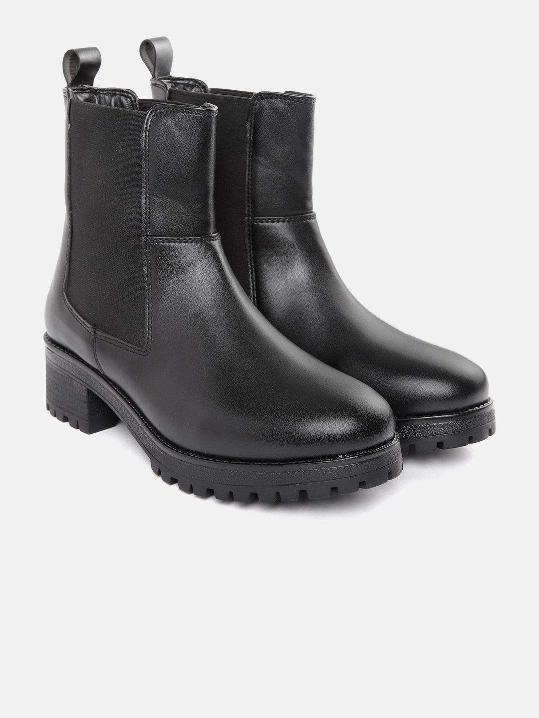 roadster women black solid mid-top chelsea boots