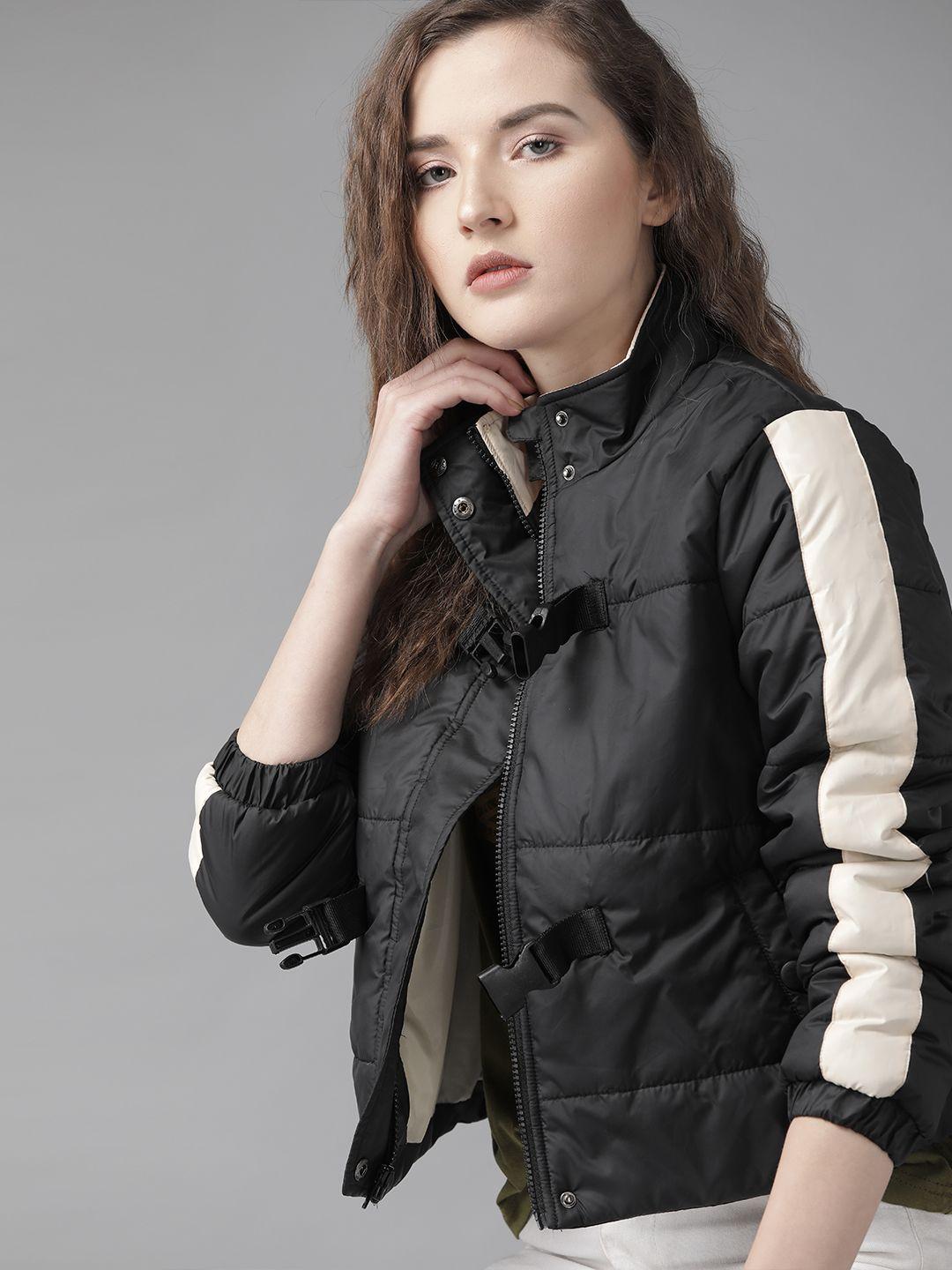 roadster women black solid padded jacket