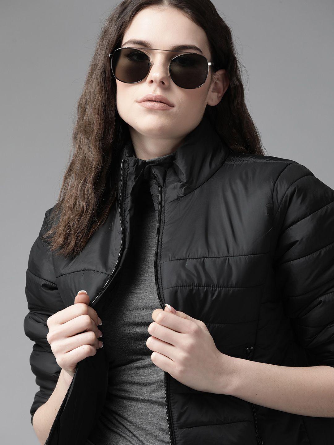 roadster women black solid padded jacket