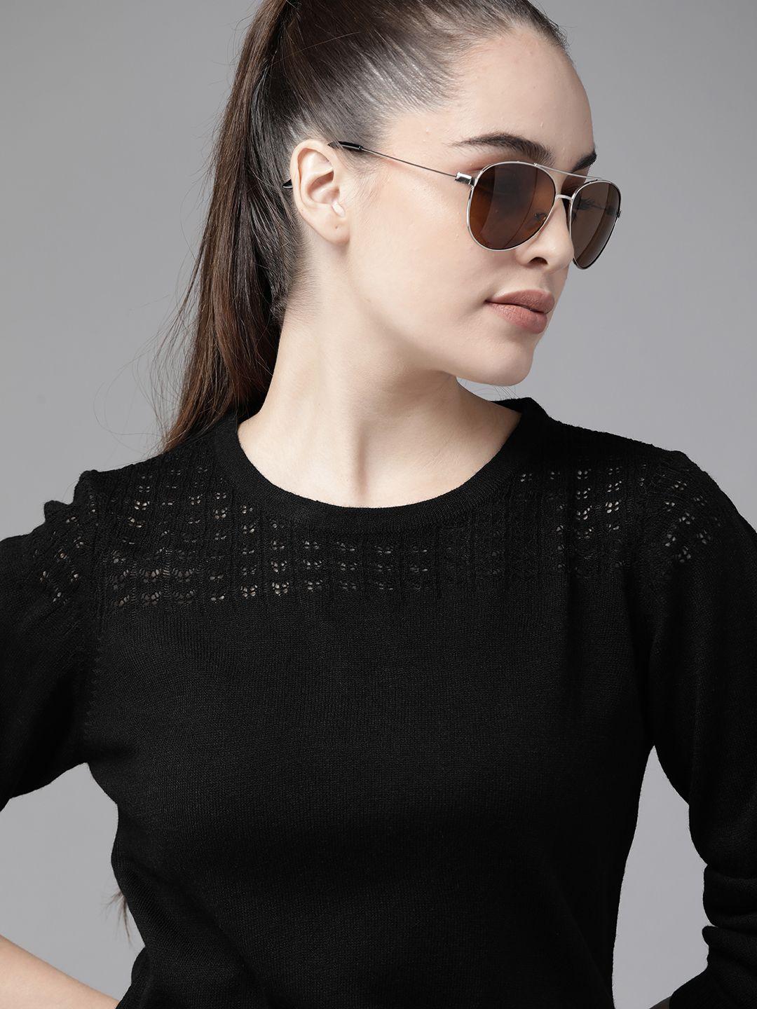 roadster women black solid pullover