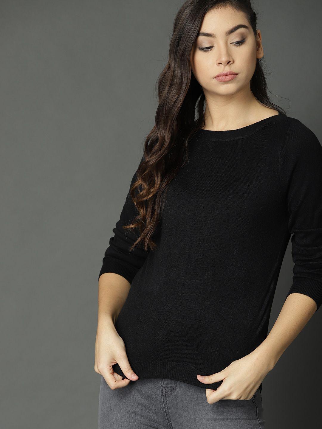 roadster women black solid pullover