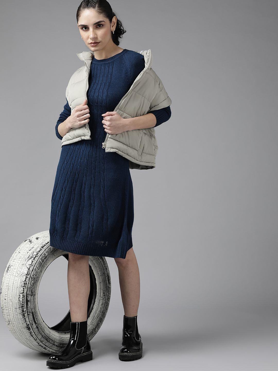 roadster women blue cable knit sweater dress