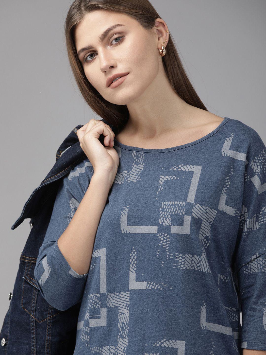 roadster women blue geometric printed top