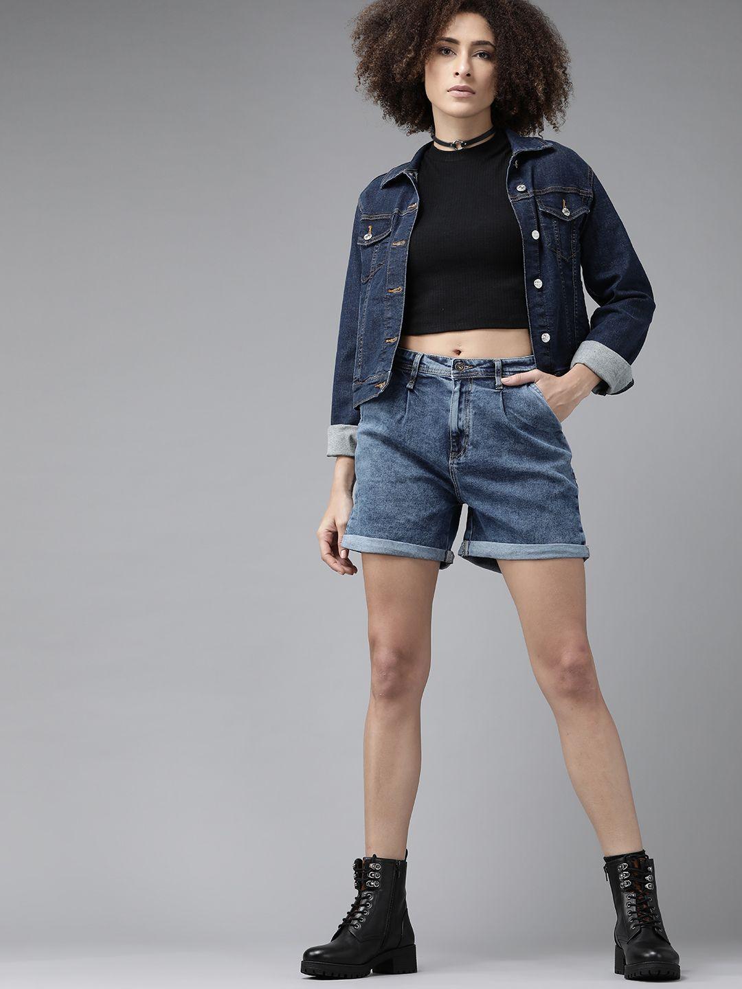 roadster women blue high-rise denim shorts