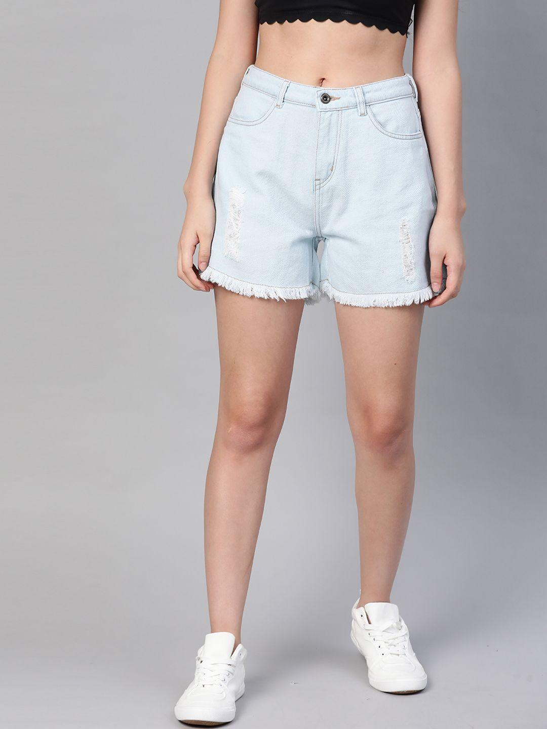 roadster women blue high-rise loose fit denim shorts