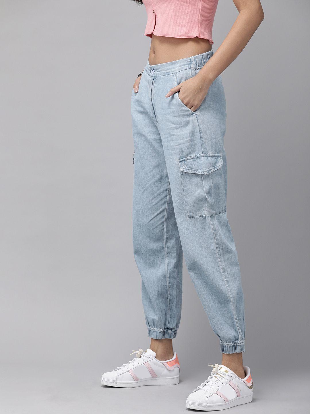 roadster women blue jogger pure cotton low-rise jeans