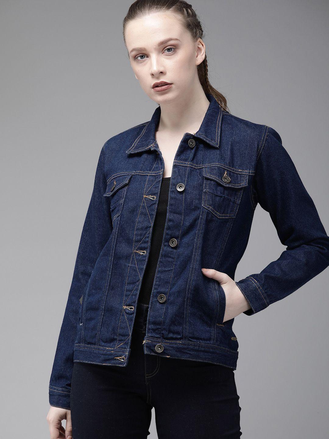 roadster women blue solid denim jacket