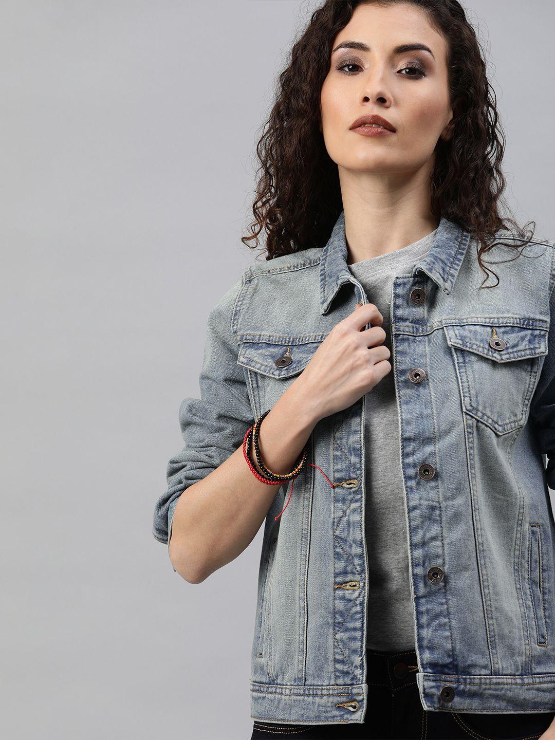 roadster women blue solid denim jacket