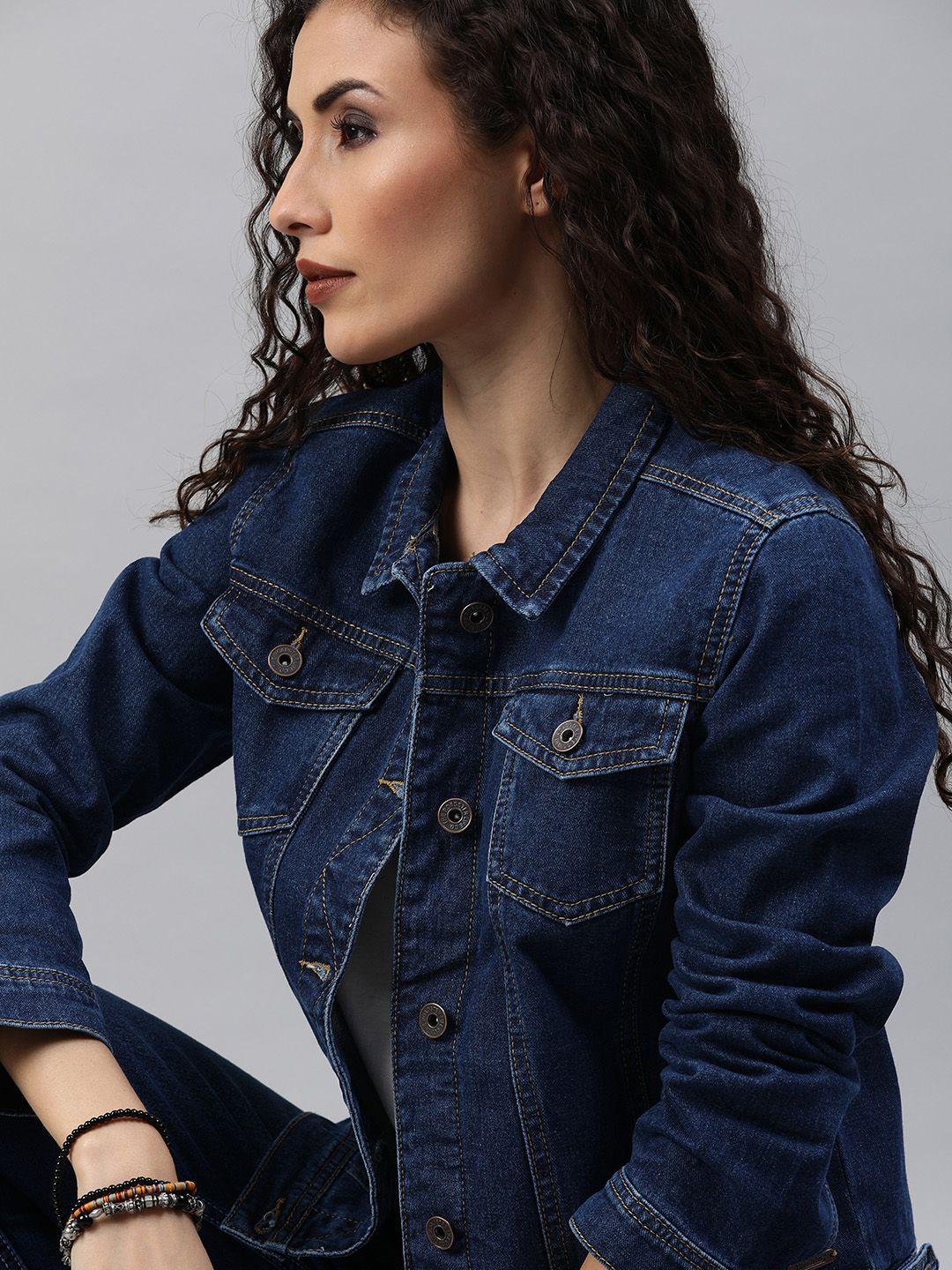 roadster women blue solid denim jacket