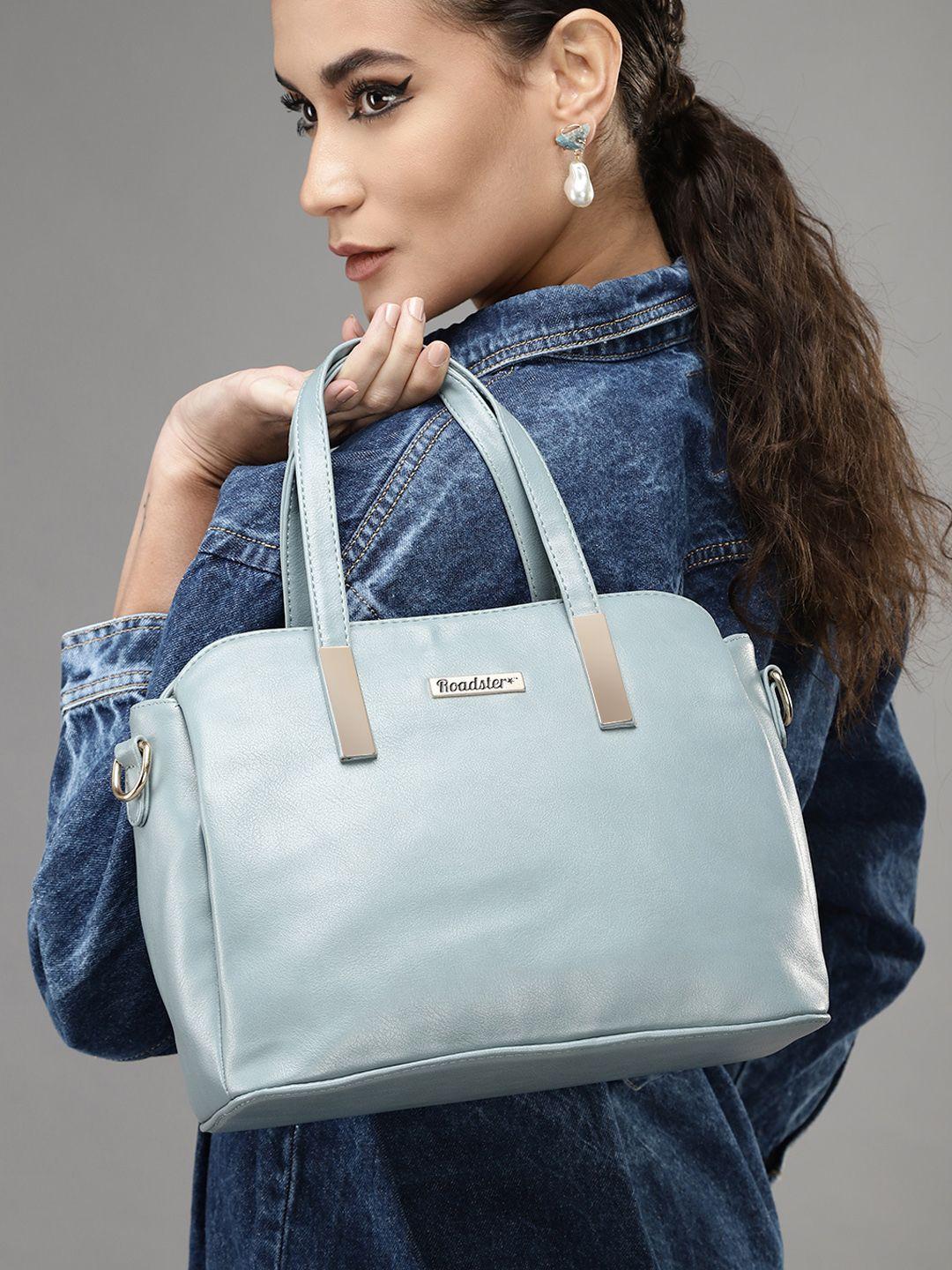 roadster women blue textured structured handheld bag