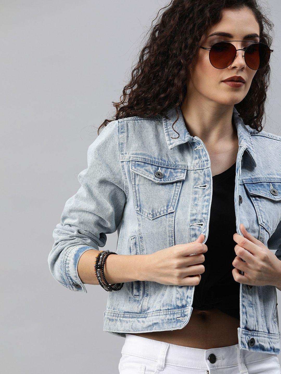 roadster women blue washed denim jacket