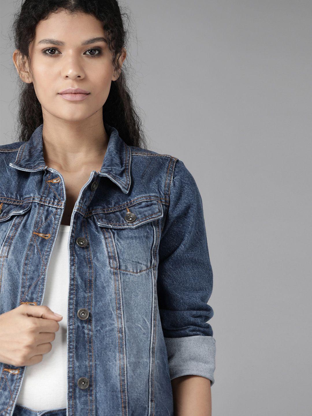 roadster women blue washed denim jacket